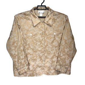 Susan Graver Gold Floral Embroidered Cotton blend jacket 1X